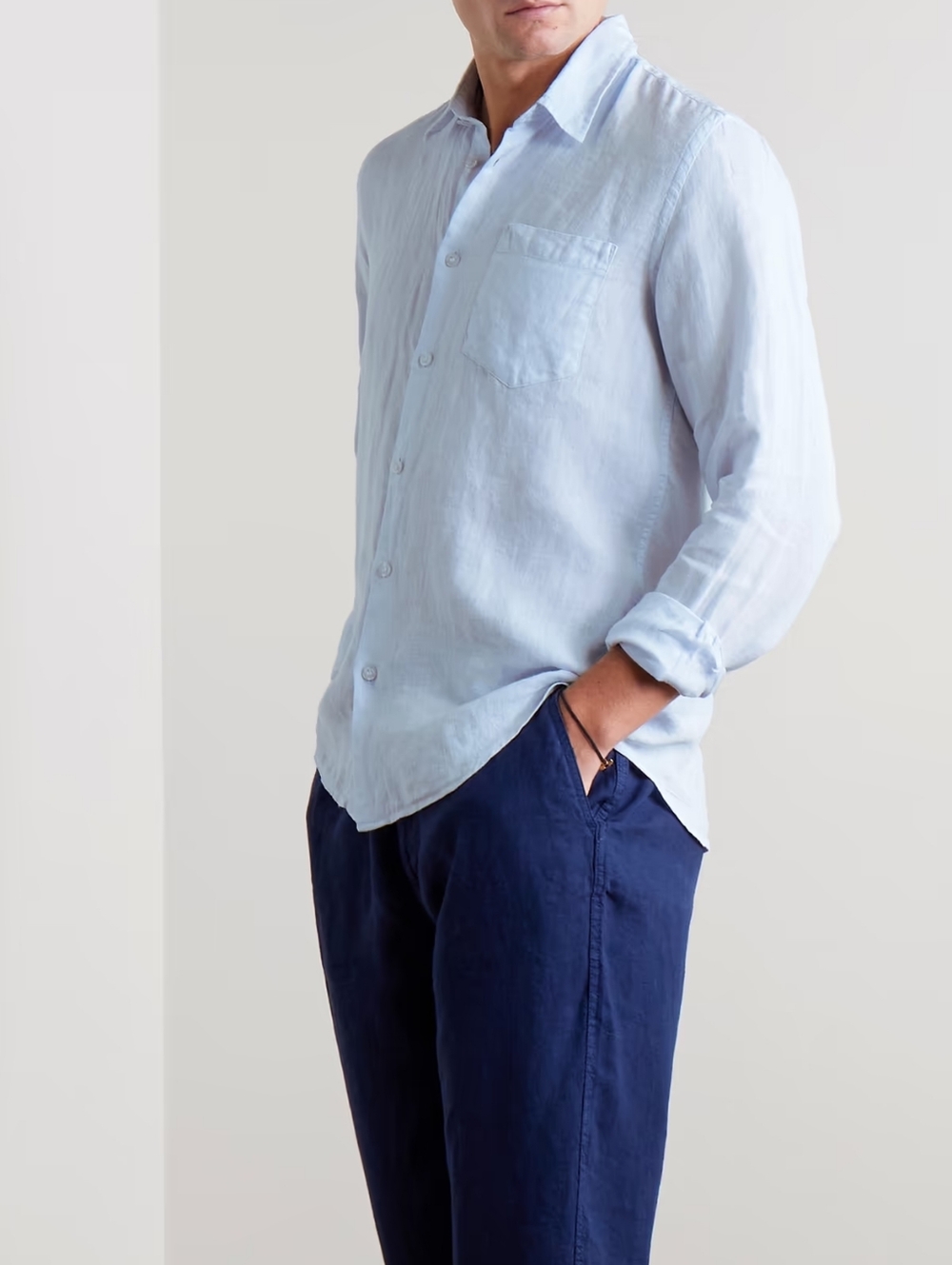 Vilebrequin  Classic Light Blue Linen Long Sleeve Button-Down Shirt